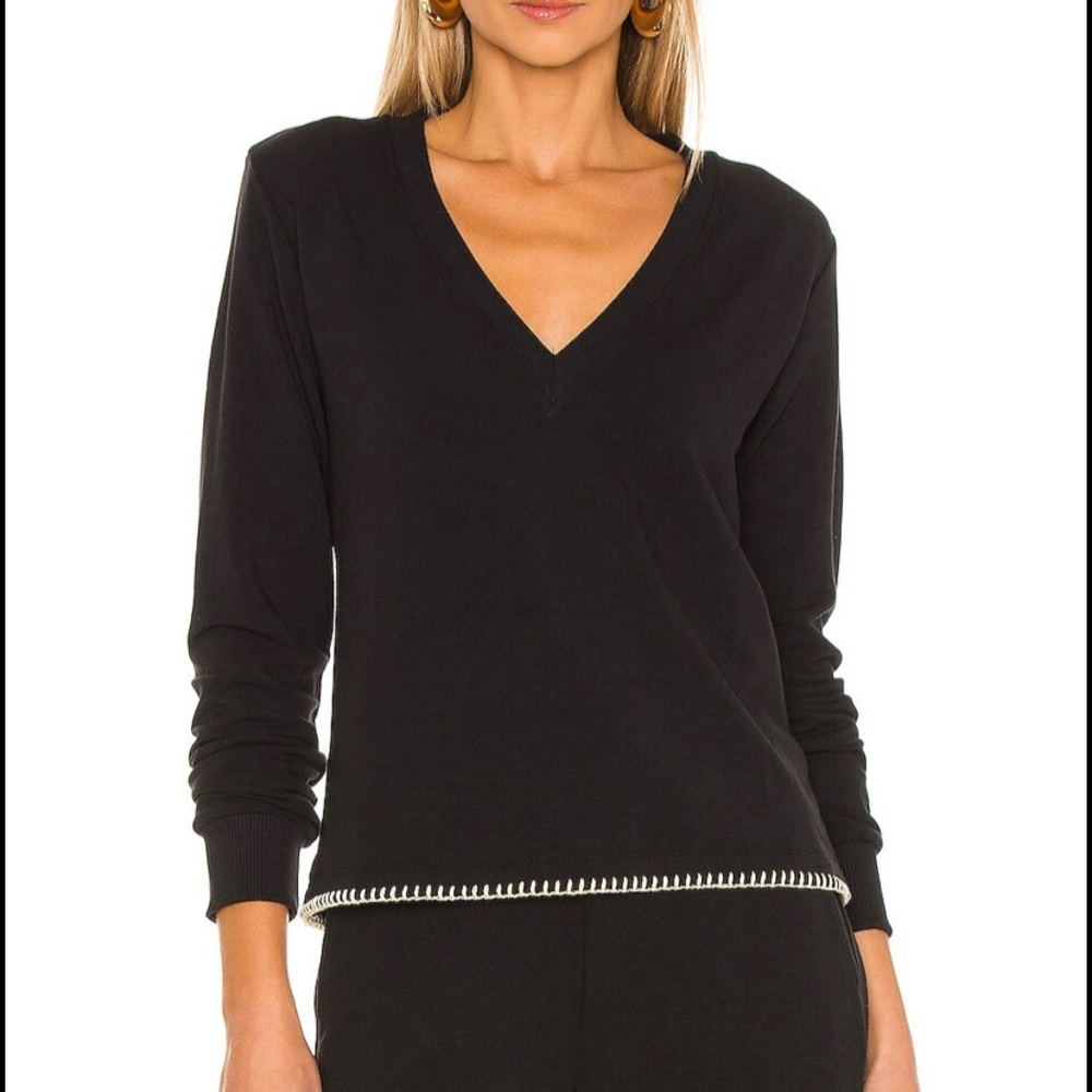 L’Agence v-neck black sweater with beige details